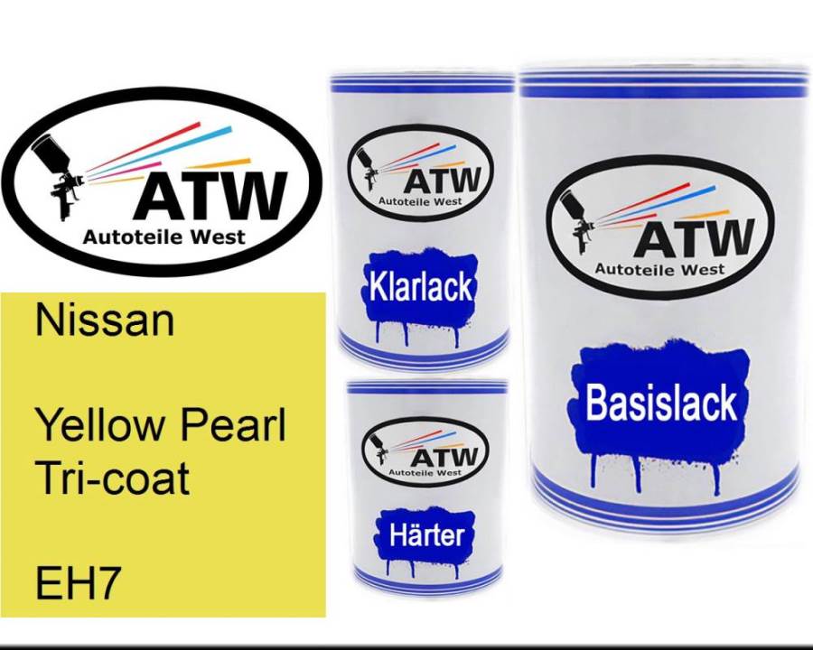 Nissan, Yellow Pearl Tricoat, EH7: 500ml Lackdose + 500ml Klarlack + 250ml Härter - Set, von ATW Autoteile West.